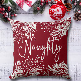 Naughty Nice Red White Jul Blommigt Ivy Löv Kudde