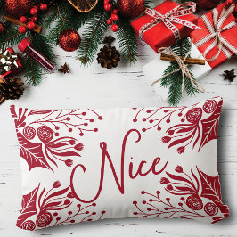 Naughty Nice Red White Jul Blommigt Ivy Löv Lumbarkudde