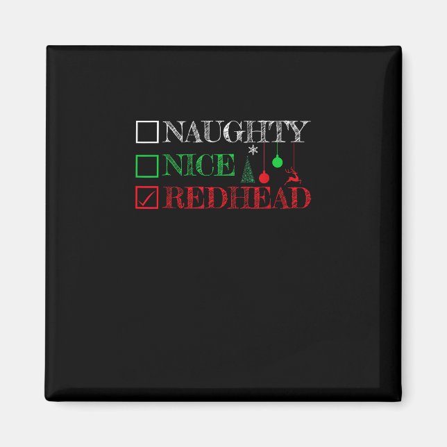 Naughty Nice Redhead Christmas Funny Holiday  Magnet (Framsidan)