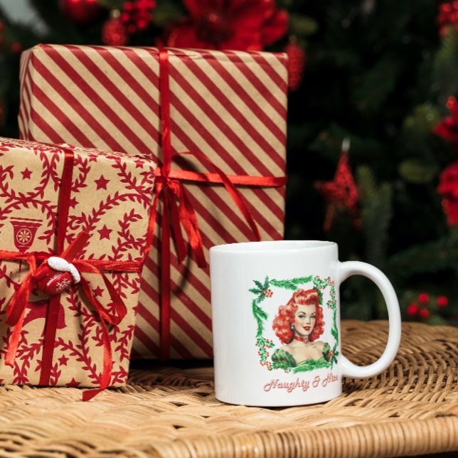 Naughty & Nice Retro-Pinupet Kaffemugg (Skapare uppladdad)