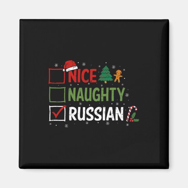 Naughty Nice Rysk jul Pajamas Jultomten Magnet (Framsidan)