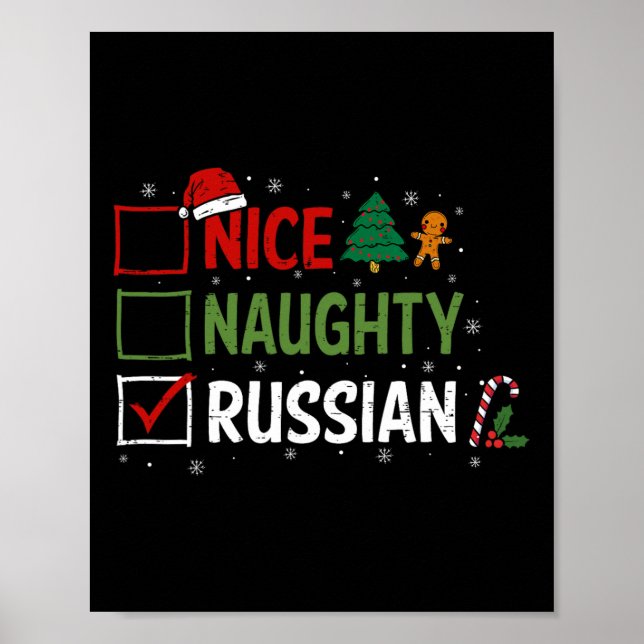 Naughty Nice Rysk jul Pajamas Jultomten Poster (Framsidan)