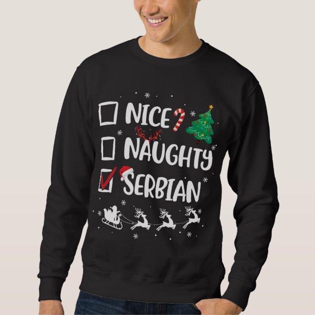 Naughty Nice Serbiska jultomten Santa Hat Xma Lång Ärmad Tröja (Framsida)