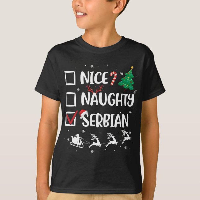 Naughty Nice Serbiska jultomten Santa Hat Xma T Shirt (Framsida)