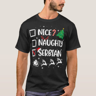 Naughty Nice Serbiska jultomten Santa Hat Xma T Shirt
