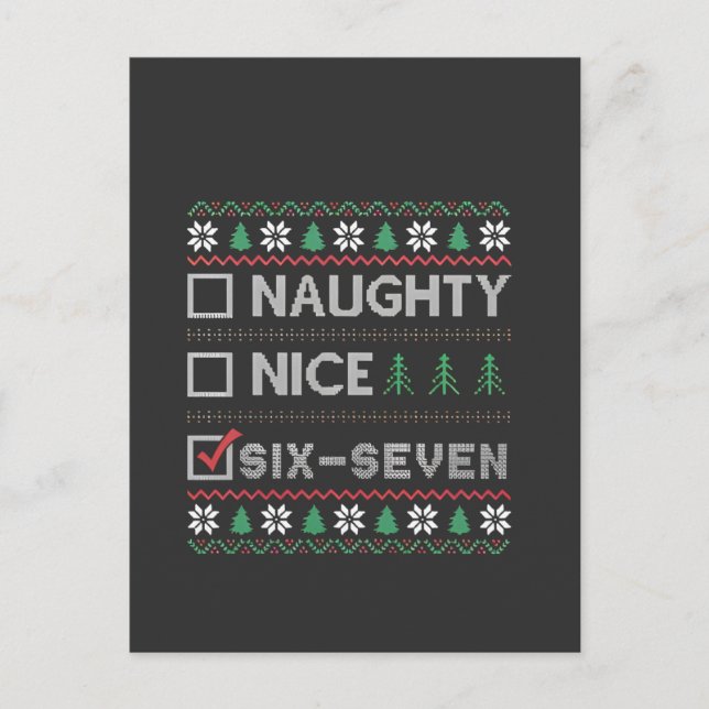 Naughty Nice Six Seven Funny  6 7 Ugly Christmas  Inbjudan Vykort (Framsida)