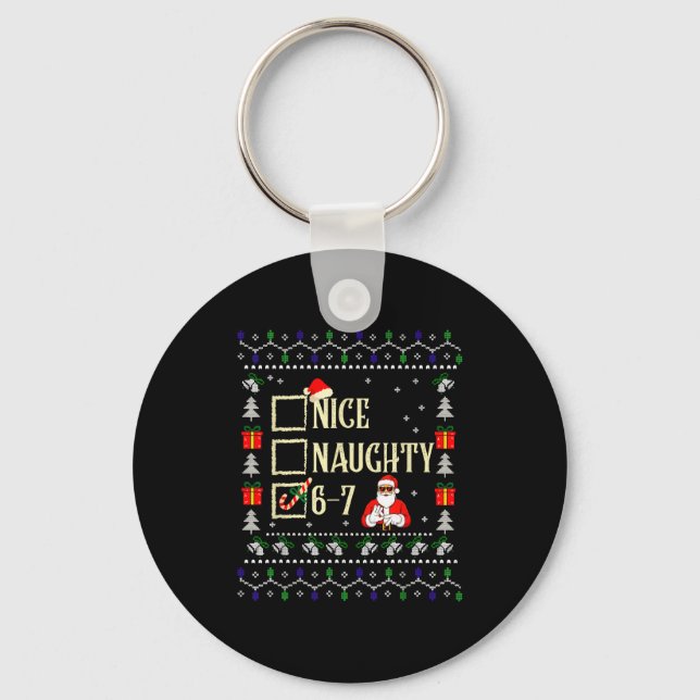 Naughty Nice Six Seven Kids Ugly Christmas Sweater Nyckelring (Framsida)