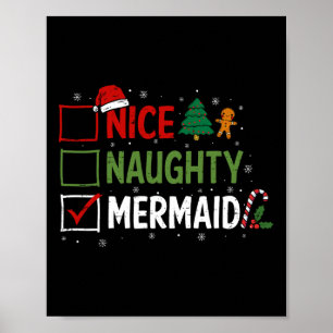 Naughty Nice Sjöjungfru jul Pajamas Jultomten Poster