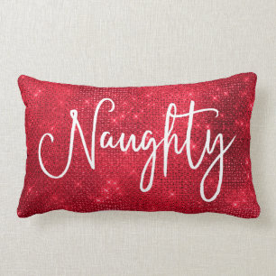 Naughty Nice Sparkly Red White Glitter Sequin Lumbarkudde