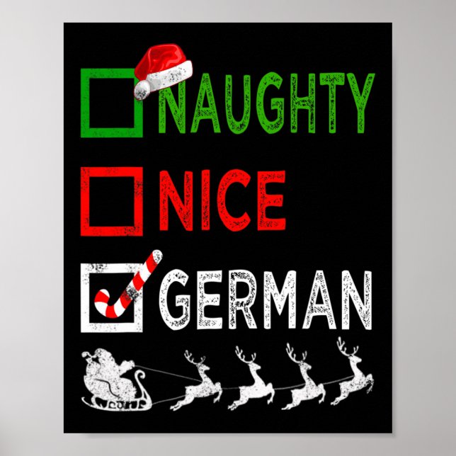 Naughty Nice Tysk jul Pajamas Funny Santa Poster (Framsidan)