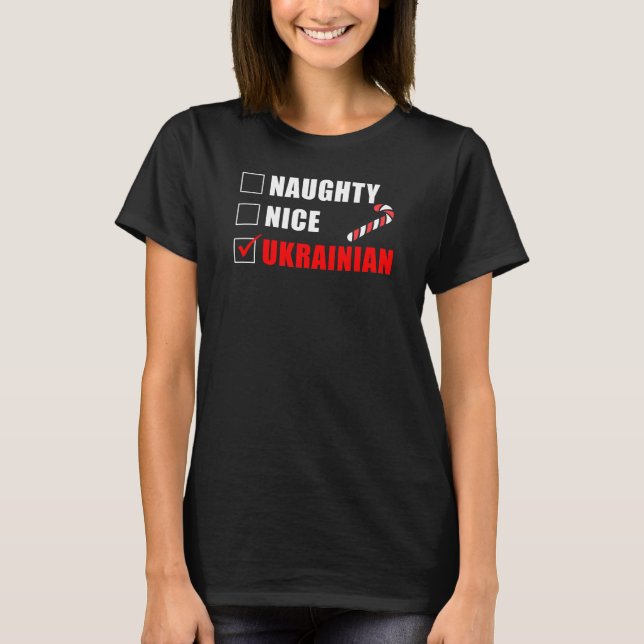 Naughty Nice Ukrainas juldesign T Shirt (Framsida)