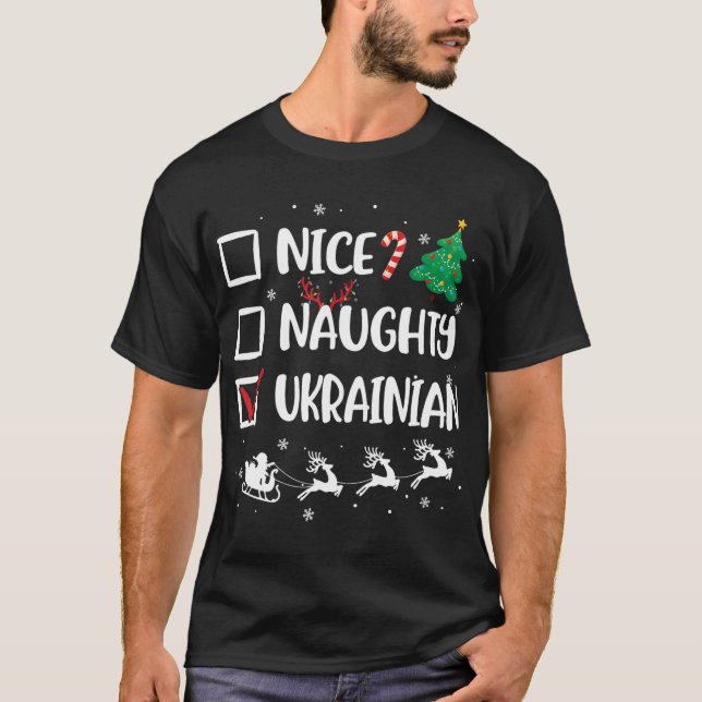 Naughty Nice Ukrainas julfinny Santa Hat X T Shirt (Framsida)