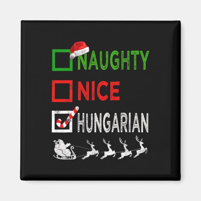 Naughty Nice ungersk jul Pajamas Funny San Magnet (Framsidan)