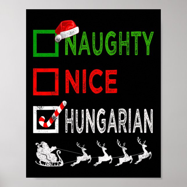 Naughty Nice ungersk jul Pajamas Funny San Poster (Framsidan)