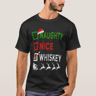 Naughty Nice Whiskey jul Pajamas Funny Santa T Shirt