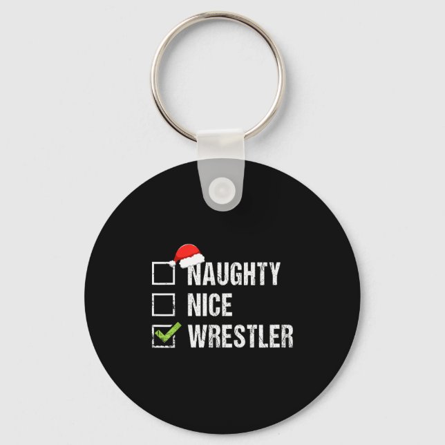 Naughty Nice Wrestler Shirt Wrestling Santa Christ Nyckelring (Framsida)