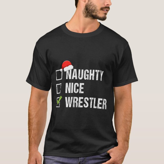 Naughty Nice Wrestler Shirt Wrestling Santa Christ T Shirt (Framsida)