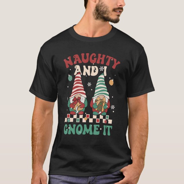 Naughty och jag får det Groovy Retro Christmass Xm T Shirt (Framsida)