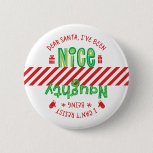 Naughty och Nice Santa Helgdag julklapp Knapp