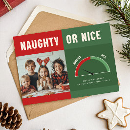 Naughty or Nice | Funny Family Kid Photo Christmas Julkort