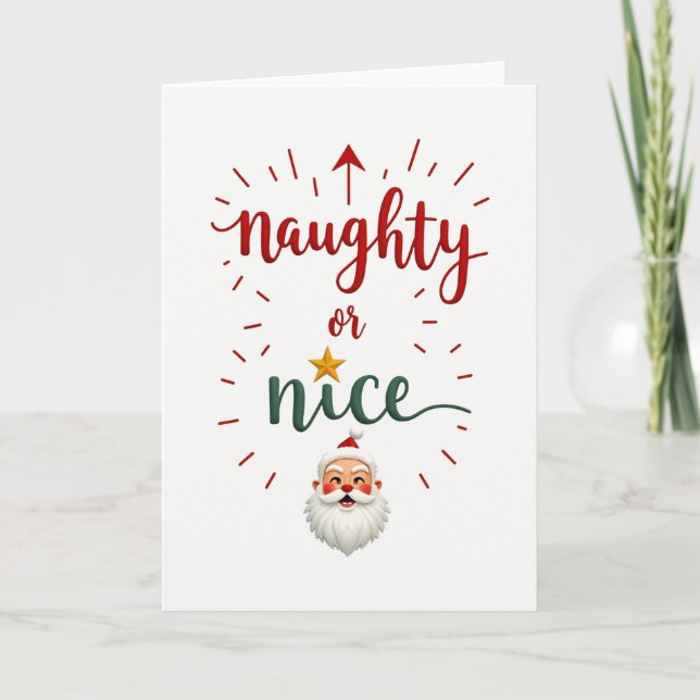 Naughty or Nice List Santa Christmas Card Kort (Framsida)
