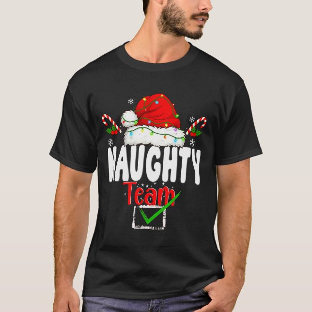 Naughty Or Nice Team Matching Christmas Pajama Men T Shirt (Framsida)