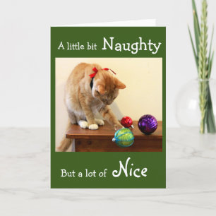 Naughty Orange Tabby med julprydnad Kort