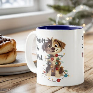Naughty Puppy Santa Checklist Blue Två-Tonad Mugg