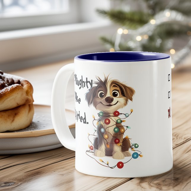 Naughty Puppy Santa Checklist Blue Två-Tonad Mugg (Skapare uppladdad)