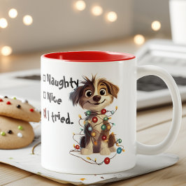 Naughty Puppy Santa Checklist Red Två-Tonad Mugg