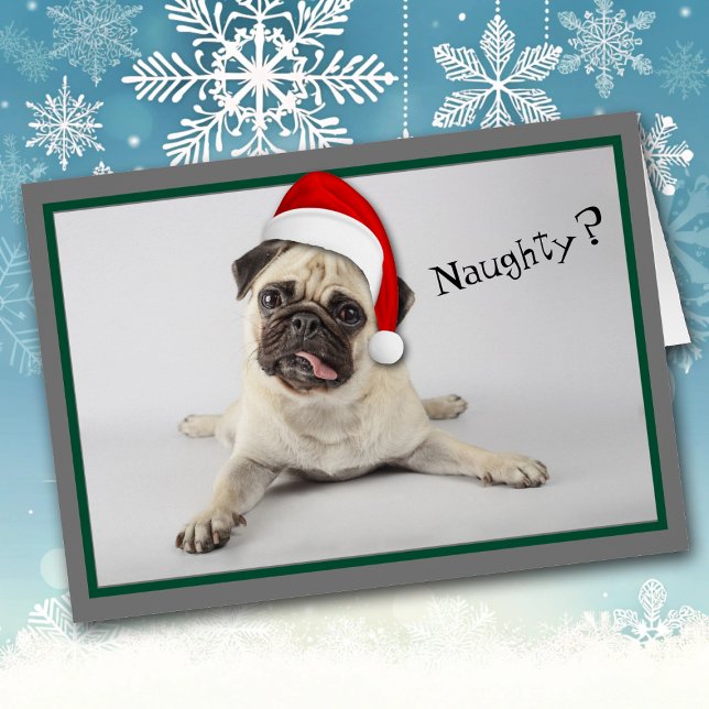 Naughty Santa Hat Pug Hund jul Hälsningskort (Skapare uppladdad)