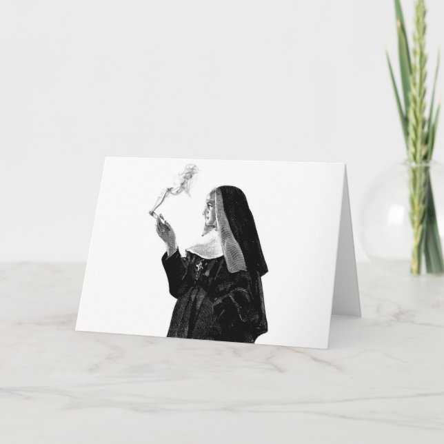 Naughty Smoking Nun Kort (Framsida)