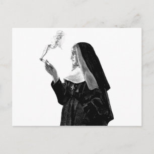 Naughty Smoking Nun Vykort