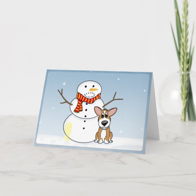 Naughty Snögubbe Corgi-julkort 2 Helgkort (Framsida)