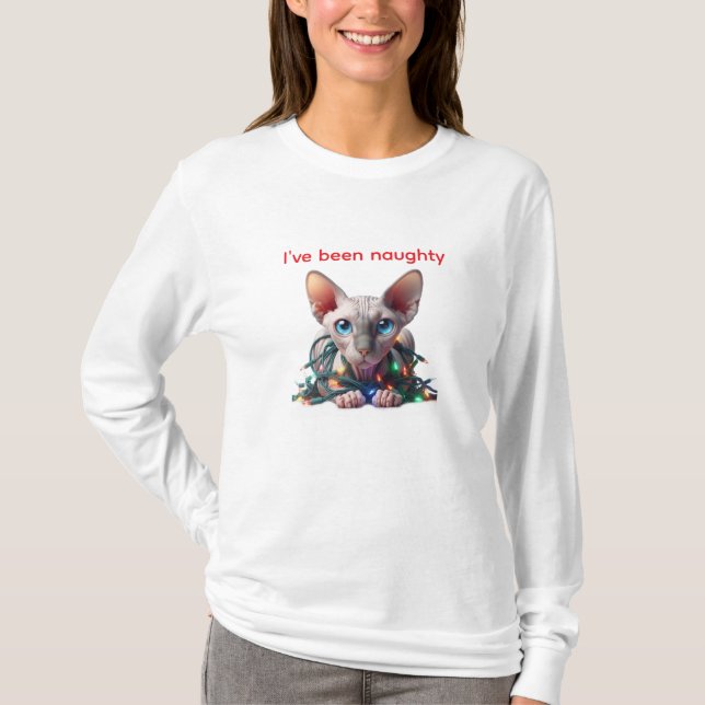 Naughty Sphynx Cat-jul T Shirt (Framsida)