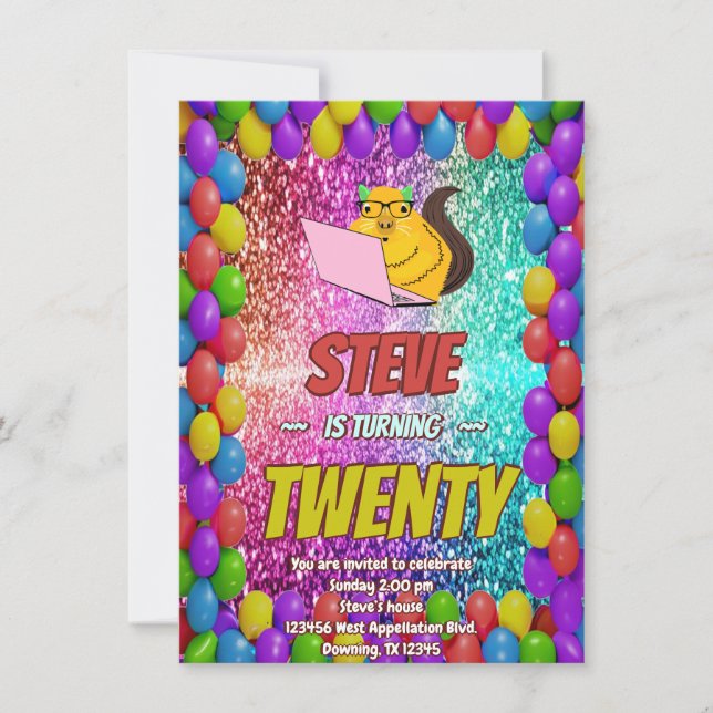 Naughty Squirrel Internet Party Birthday Inbjudan (Framsida)