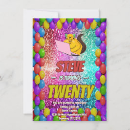 Naughty Squirrel Internet Party Birthday Inbjudan