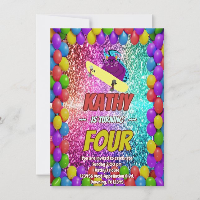 Naughty Squirrel Skateboard Födelsedagsfest Inbjud Inbjudningar (Framsida)