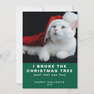 Naughty White Cat med Red Santa Hat Modern Julkort