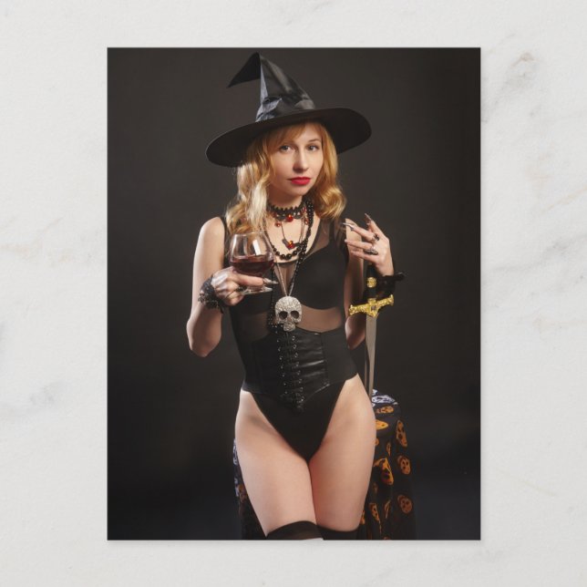Naughty Witch Halloween Vykort (Framsida)