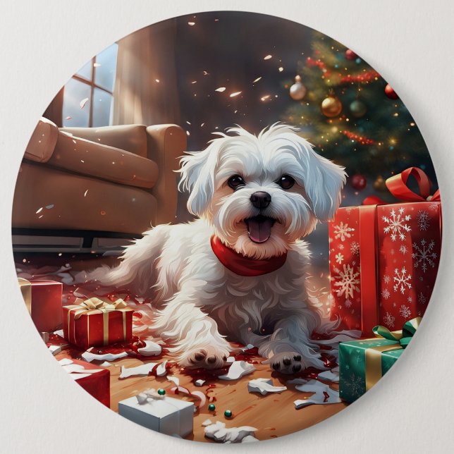 Naughy Jul Puppy, Cute, Funny, Tecknad Knapp (Framsida)