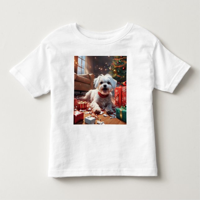 Naughy Jul Puppy, Cute, Funny, Tecknad T Shirt (Framsida)