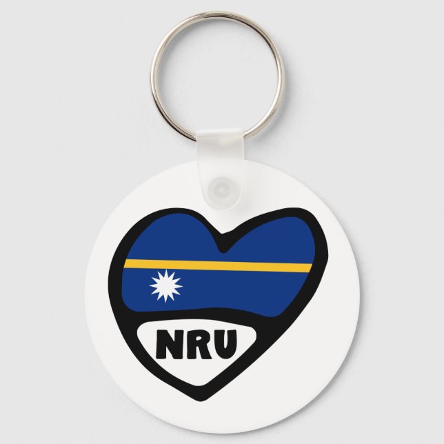 Nauru Land Code Flagga Heart Nyckelring, NRU Nyckelring (Framsida)