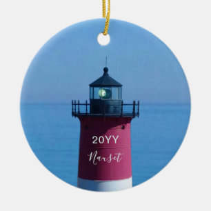 Nauset Lighthouse Dated Cape Cod-jul Julgransprydnad Keramik