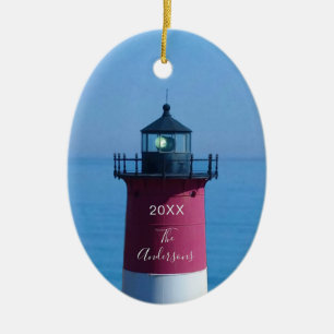Nauset Lighthouse-skript Namn Julgransprydnad Keramik