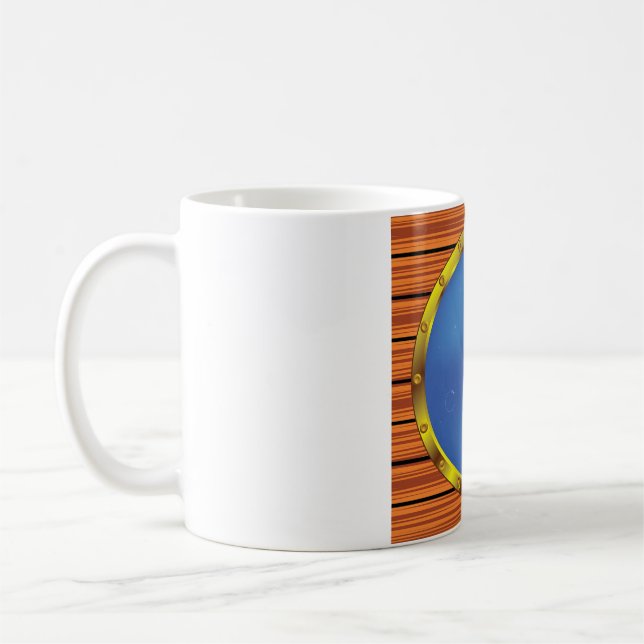 Nautfönster med blått vatten kaffemugg (Vänster)