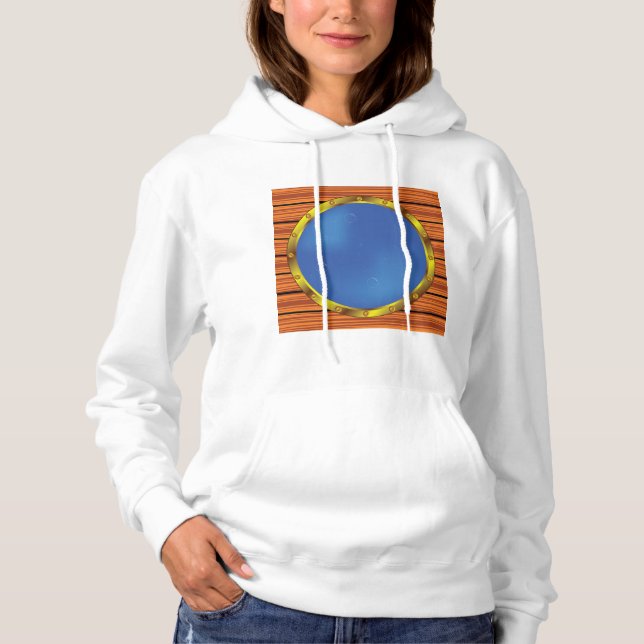 Nautfönster med blått vatten på fartyget t shirt (Framsida)