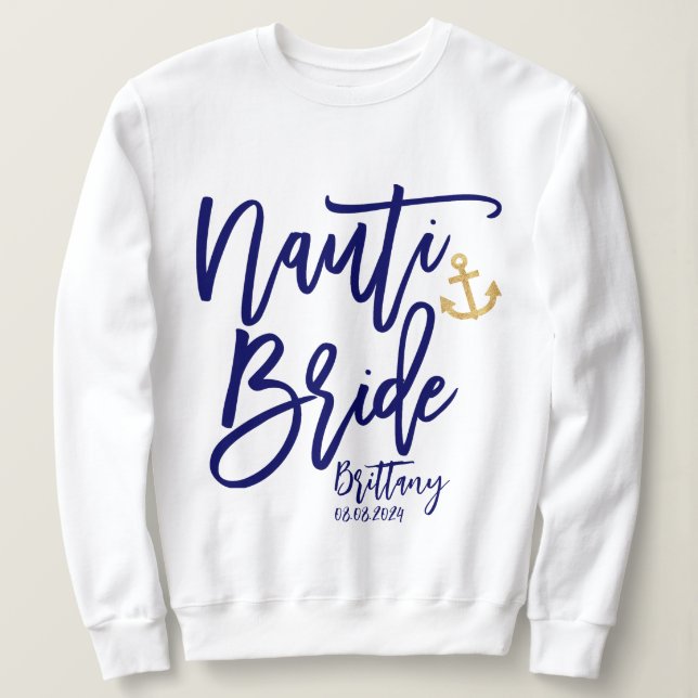 Nauti Bride Funny Blue Modern Calligraphy T Shirt (Design framsida)