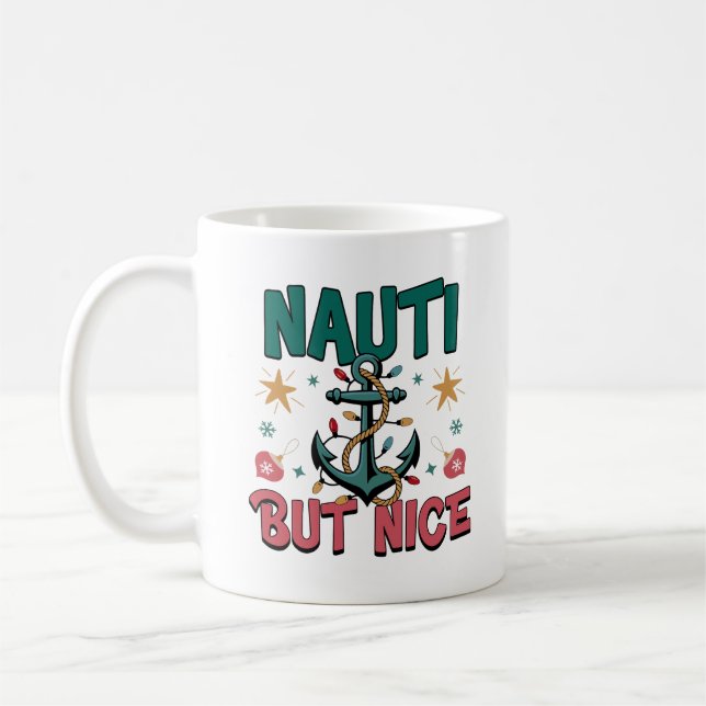 Nauti But Nice Funny Nautical Christmas Anchor  Kaffemugg (Vänster)