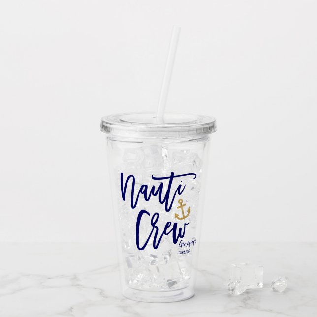 Nauti Crew Rolig Blå Kustlig Brudtärna Take Away Mugg (Baksida Ice)